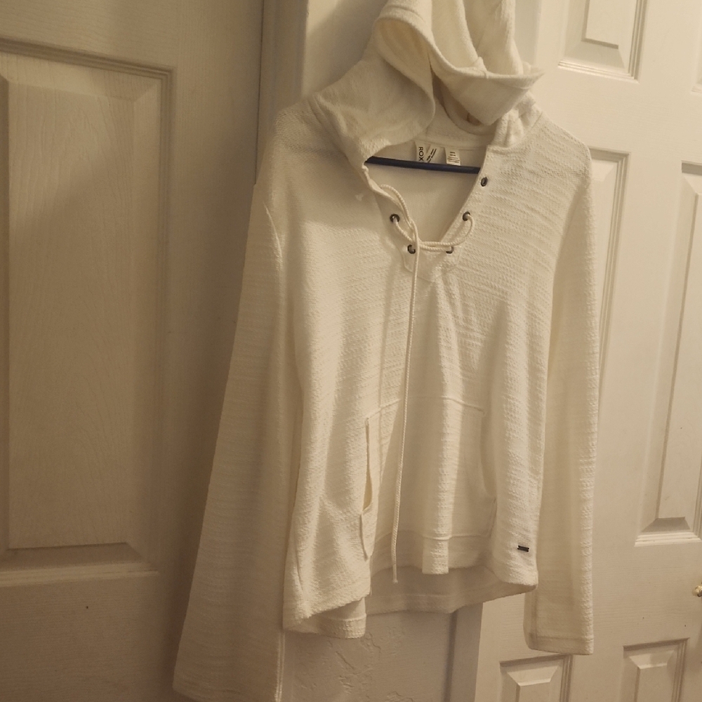 Cream Hooded Sweater with Lace-Up Front